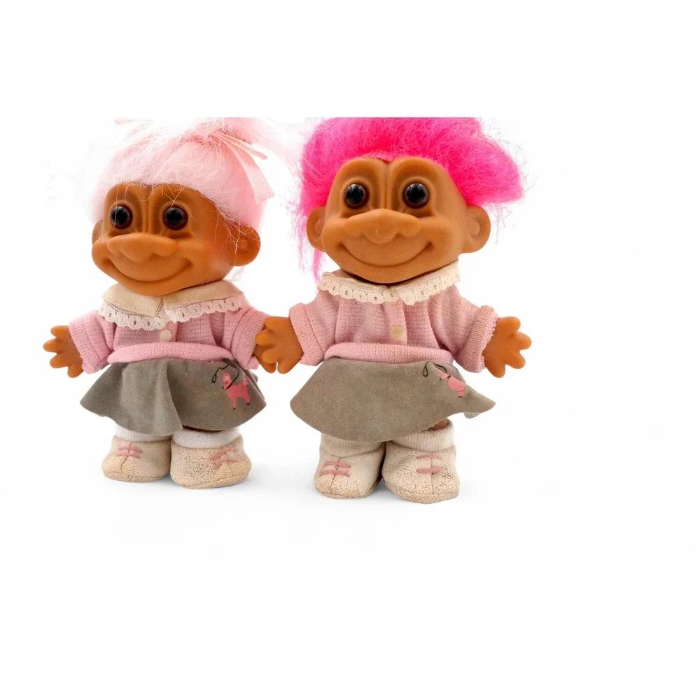 Vintage Russ Troll Dolls Poodle Skirt Pair 90s Girl Set‎ Collectible Trolls